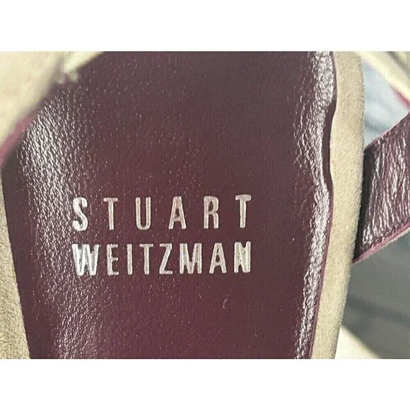 Stuart Weitzman Ratatat Women Suede Stud Sandal Taupe Sz 7.5 4inch Heel Boss Rck - Picture 11 of 12